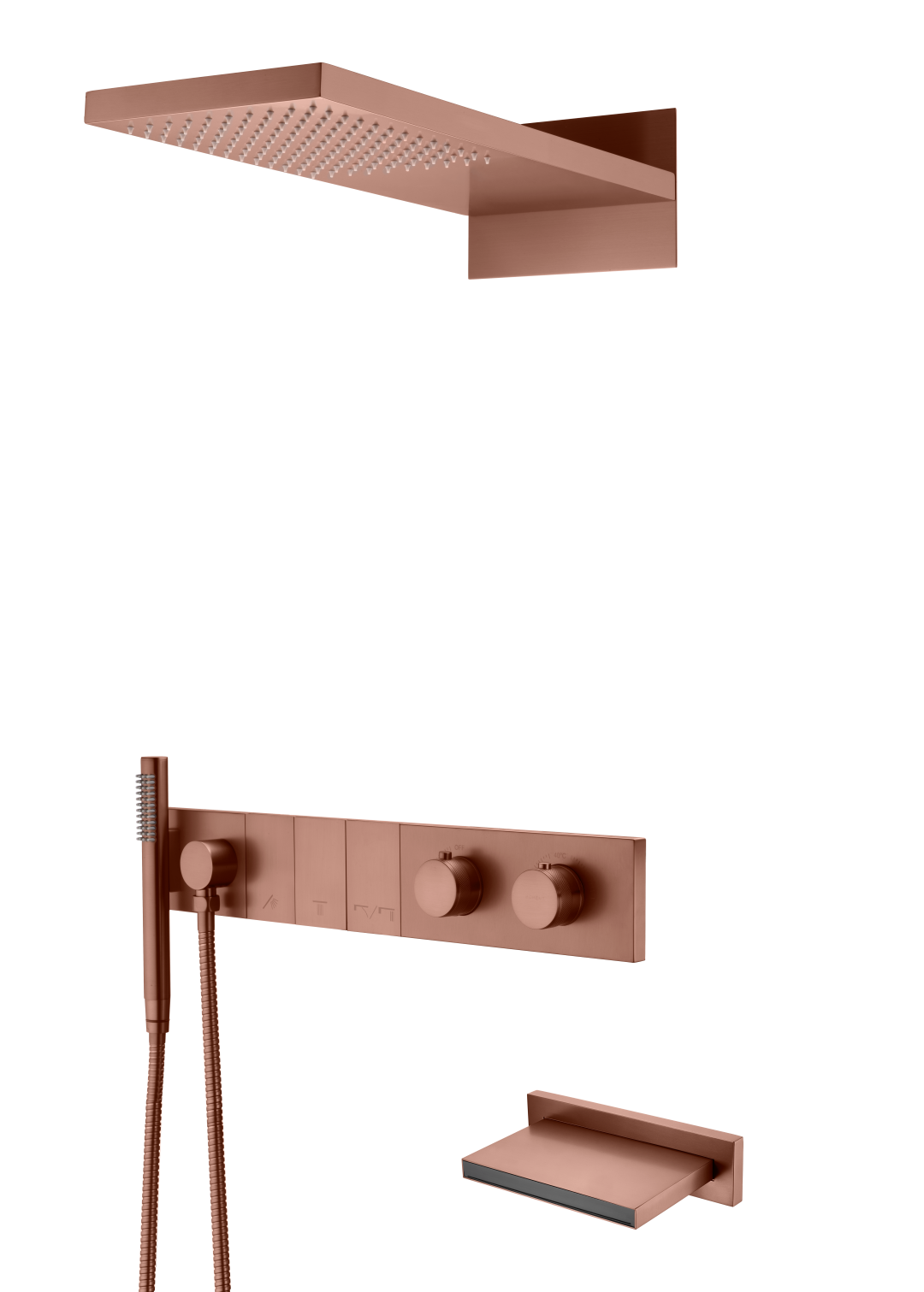 Встроенная душевая система с изливом ZODIAC с термостатом, трехпозиционная Brushed Bronze 133-2-BRB