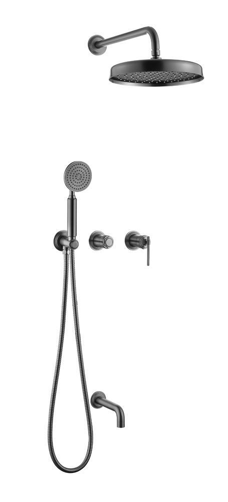 Смеситель встроенный + верхний + ручной душ + излив, ETERNA GUN METAL 174-2-GM