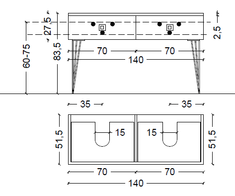 Консоль LUCIDO 140 см Капучино RAL1019 770-140-CP