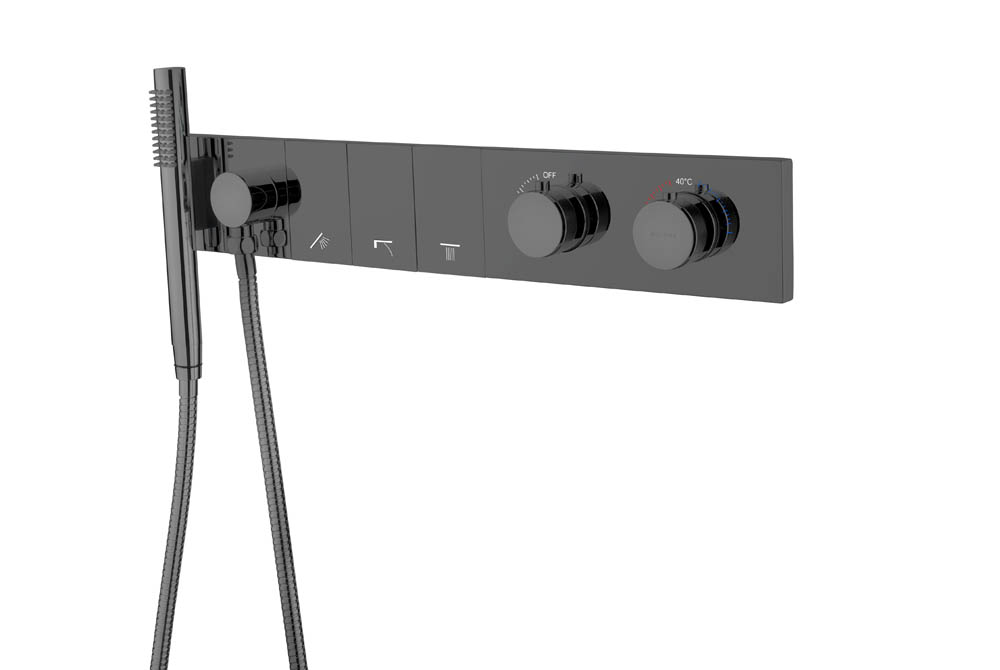 Смеситель ZODIAC THERMO с ручным душем SHINE GUN METAL 133-SYS-SGM