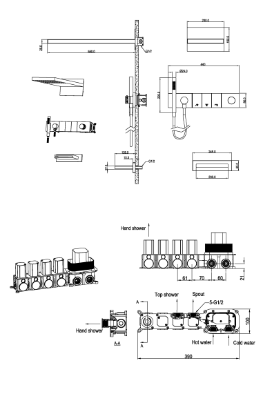 Встроенная душевая система с изливом ZODIAC, трехпозиционная Copper Brushed 132-2-CB