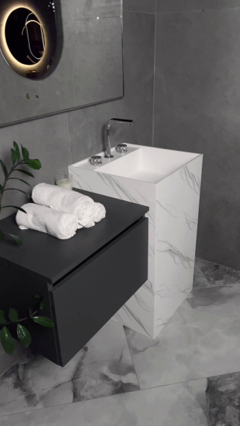 Раковина напольная Cube Corian 480*480*850 Calacatta 802-CLCT