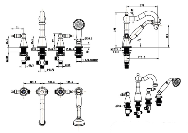 Смеситель на борт ванны Boheme Royal Cristal 395-Royal/CRST black
