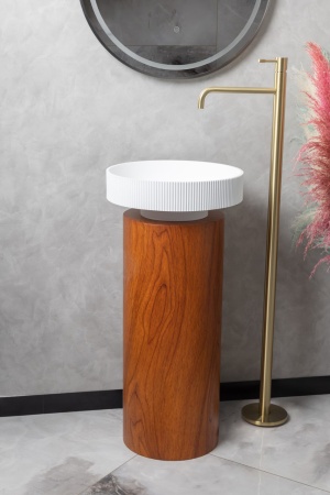 Раковина Ø40 см на пьедестале ArmadiArt Sole Corian 801-R-MW+801-Base-Rwood