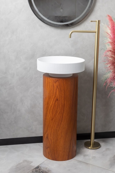 Раковина Ø40 см на пьедестале ArmadiArt Sole Corian 801-R-MW+801-Base-Rwood