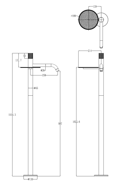 Смеситель STICK напольный для умыв. Shine Gun Metal MARBLE GREY 120-SGM-MR-GR