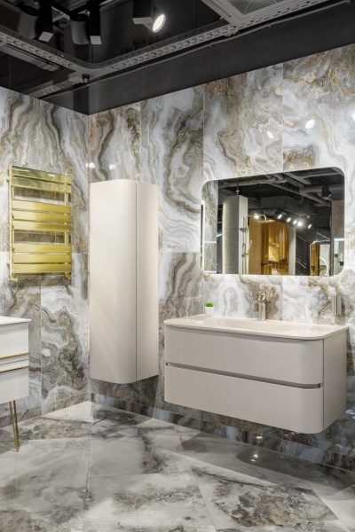 OVALE 2 полки 100CM / MATT CASHMERE+ CASHMERE ACRIL тумба+раковина OV0020200-100