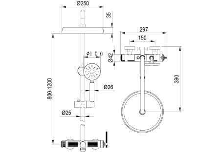 Стойка для душа ETERNA GUN METALL 178-GM