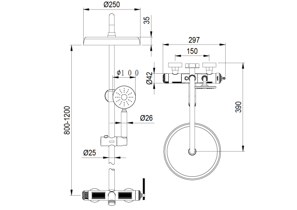 Стойка для душа ETERNA NICKEL BRUSH 178-NB