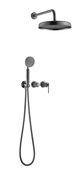 Смеситель встроенный + верхний+ ручной душ, ETERNA GUN METAL 174-GM