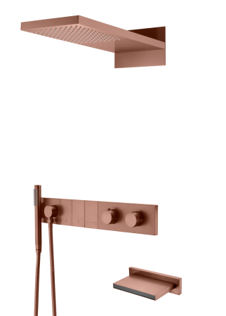 Встроенная душевая система с изливом ZODIAC с термостатом, трехпозиционная Brushed Bronze 133-2-BRB