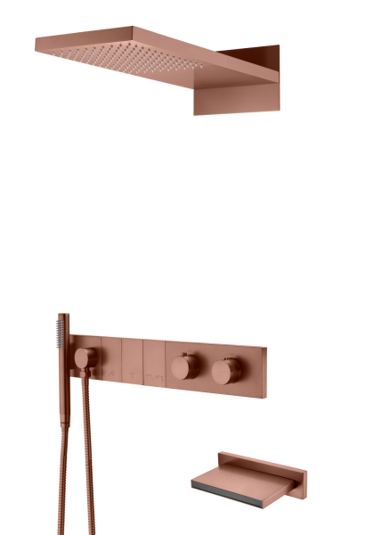Встроенная душевая система с изливом ZODIAC с термостатом, трехпозиционная Brushed Bronze 133-2-BRB
