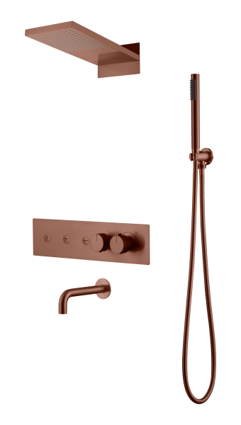 Встроенная душевая система FUSION с термостатом, трехпозиционная Brushed Bronze с изливом 131-2-BRB
