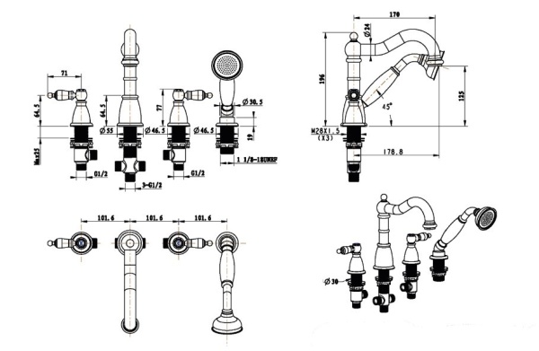 Смеситель на борт ванны Boheme Royal 396-Royal