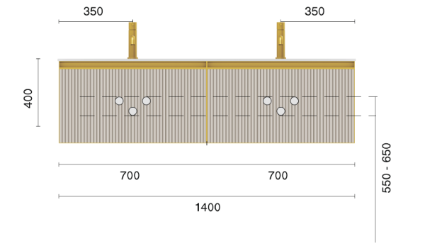 QUATRO 2 140см (70+70) тумба рифл LUNA профиль ANTHRACITE + внутр. подсв. 790-M2-140(70+70)-R-L-A-L