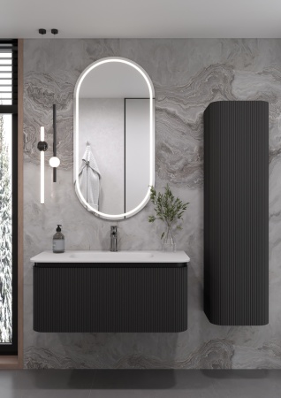 OVALE 1 полка рифленая 100CM АНТРАЦИТ тумба + раковина OV1110101-100