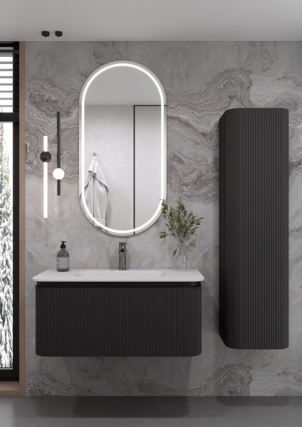OVALE 1 полка рифленая 100CM АНТРАЦИТ тумба + раковина OV1110101-100