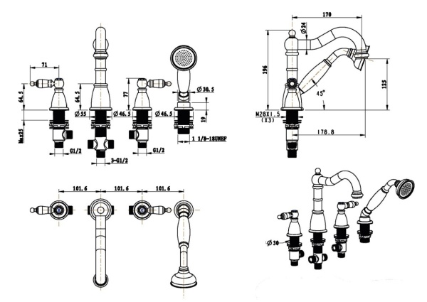 Смеситель на борт ванны Boheme Royal 391-Royal