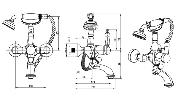Смеситель для ванны Boheme Medici 303-BSW