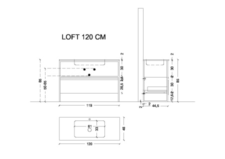 Ящик под консоль LOFT 120 dark wood, 1 полка 894-120-D