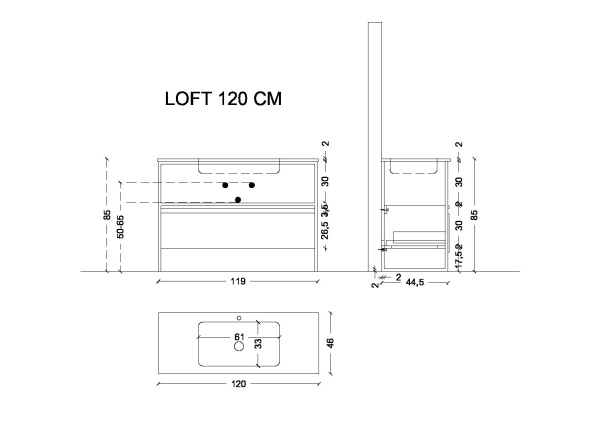 Ящик под консоль LOFT 120 dark wood, 1 полка 894-120-D