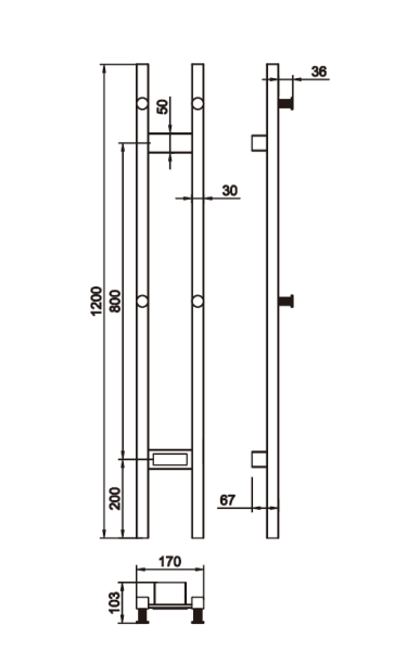 Полотенцесушитель электрический 2-трубы квадратный SHINE GUN METAL 728-SGM