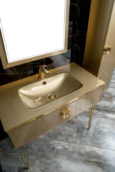 Раковина стеклянная 100 см ArmadiArt Lucido 852-100-Light Gold продается только в комплекте с тумбой