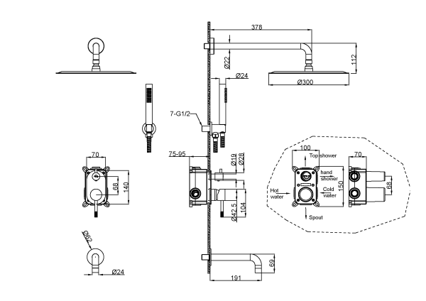 Встраиваемая душевая система Boheme Uno 464-2-CB