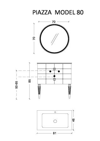 Тумба под раковину 80 см ArmadiArt Vallessi Avantgarde Piazza 841-080-BCR