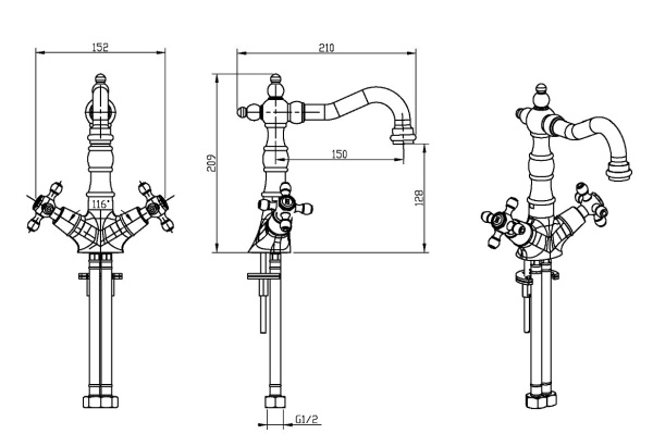 Смеситель для раковины Boheme Royal Cristal 272-Royal/CRST black