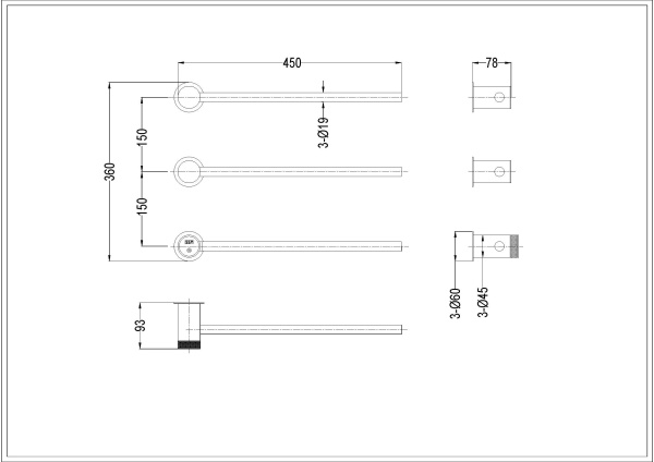 Полотенцесушитель STICK базовый элемент SHINE GUN METAL 727-SGM