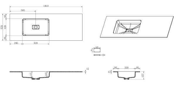 QUATRO 140 раковина-моноблок WHITE (раковина cправа) 793-140-W-R