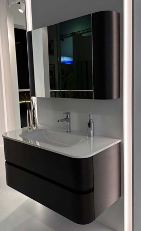 Ovale 2 полки 100см, шпон + РАКОВИНА МОНОБЛОК ГЛЯНЦЕВАЯ БЕЛАЯ, АКРИЛ OV0120100-100