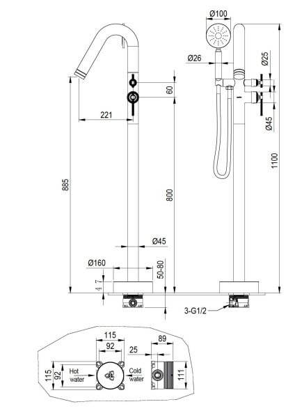 Смеситель напольный ETERNA COPPER BRUSHED 179-CB
