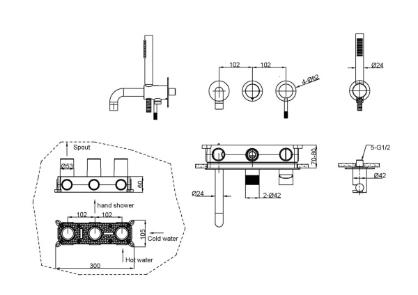 Смеситель для ванны Boheme Uno 464-3-NEW-SGM