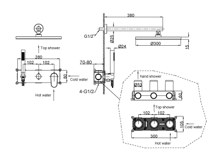 Встраиваемая душевая система Boheme Spectre 454-MG
