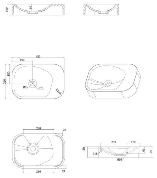 Раковина накладная COLIBRI Corian 902-W