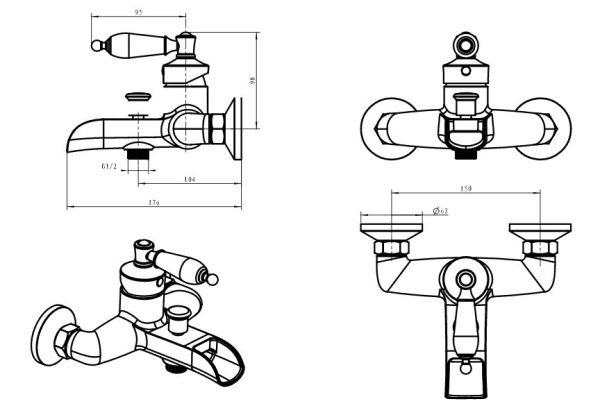 Смеситель для ванны Boheme Vogue 213-MR-V