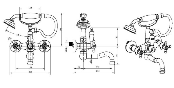 Смеситель для ванны Boheme Medici 313-SW