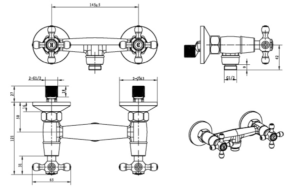 Смеситель для душа Boheme Royal Cristal 294-Royal/CRST black