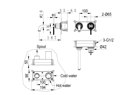 Смеситель для умывальника из стены, ETERNA BRONZE 175-BR