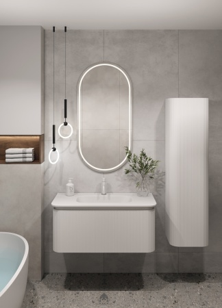 OVALE 1 полка рифленая 100CM БЕЛАЯ тумба + раковина OV1110100-100