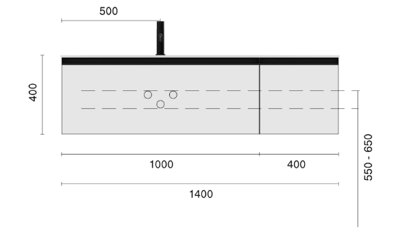 QUATRO 2 140см (100+40) тумба OAK ANTHRACITE профиль ANTHRACITE 790-M2-140--OA-A