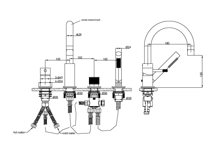 Смеситель на борт ванны Boheme Uno 460-BRB