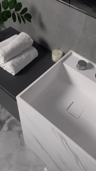 Раковина напольная Cube Corian 480*480*850 Calacatta 802-CLCT