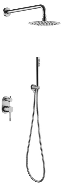 Смеситель встроенный + верхний+ ручной душ Uno. INOX 464-INOX