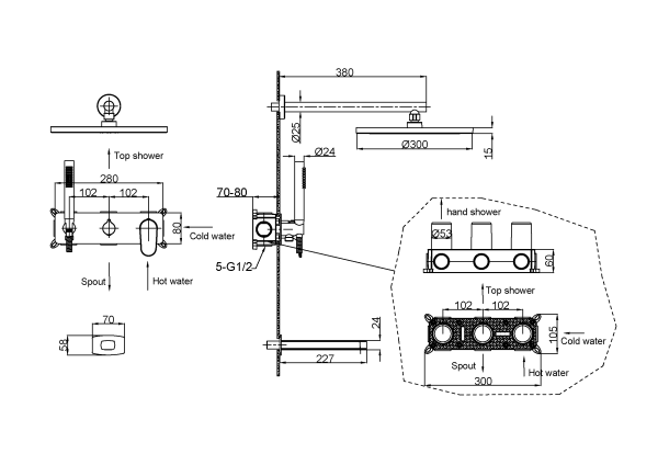 Встраиваемая душевая система Boheme Spectre 454-2-BR