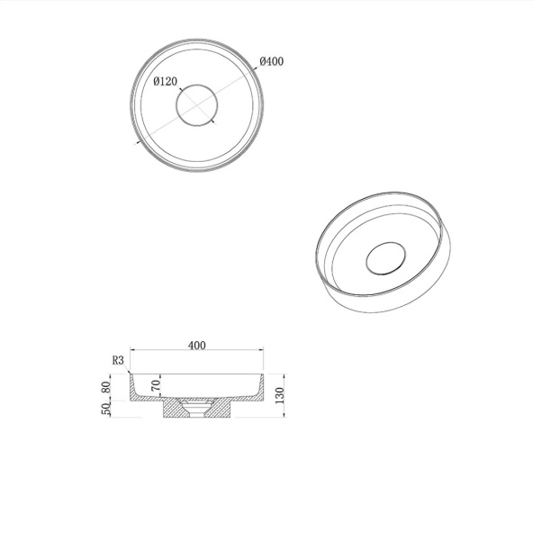 Раковина Ø40 см на пьедестале ArmadiArt Sole Corian 801-NM+801-Base-Rwood