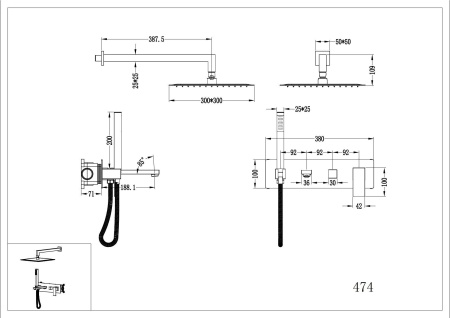 Встраиваемая душевая система Boheme Qubic 474-CB